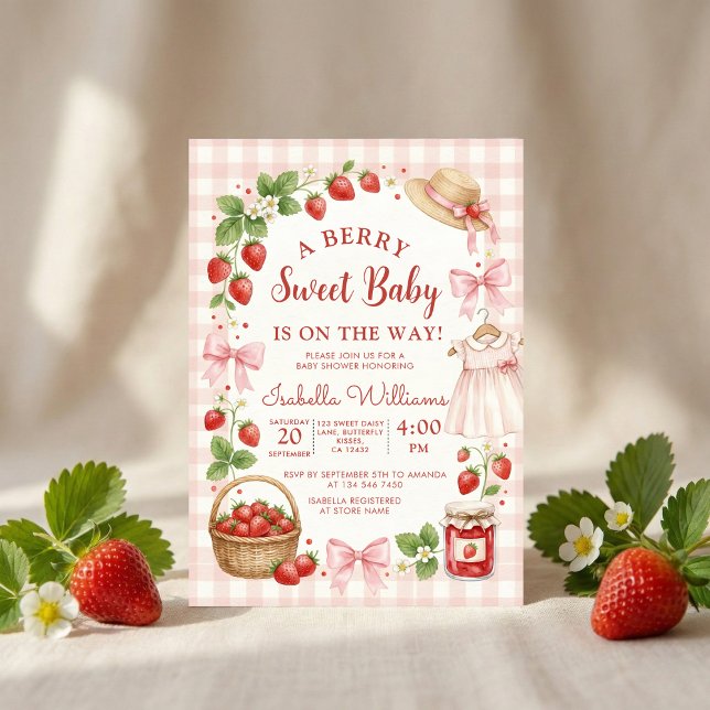 Convite Strawberry bow baby shower First Berry Sweet (Criador carregado)