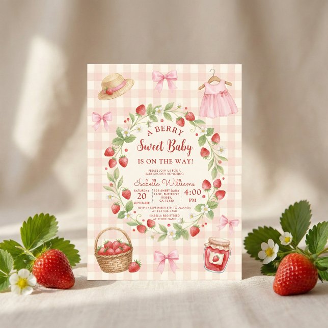 Convite Strawberry bow baby shower First Berry Sweet (Criador carregado)