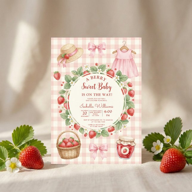 Convite Strawberry bow baby shower First Berry Sweet (Criador carregado)