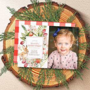 Convite Strawberry Bunny Berry Foto do primeiro primeiro a