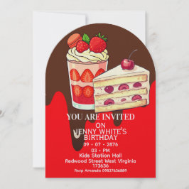 Convite Strawberry Cake Themed Birthday Invitation