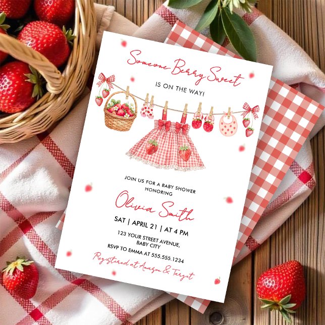 Convite Strawberry Clothesline Berry Sweet Baby Invitation (Criador carregado)
