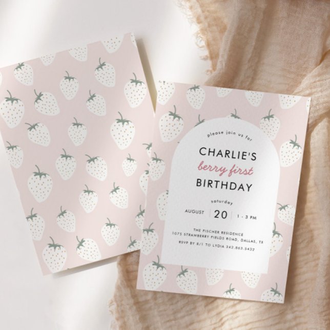 Convite Strawberry Fields Berry Primeiro Aniversário | Rap (Criador carregado)
