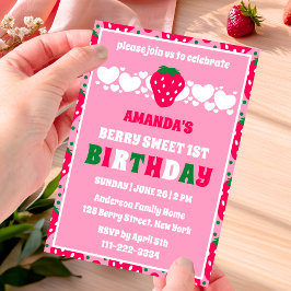 Convite Strawberry First Birthday Celebration Invitation