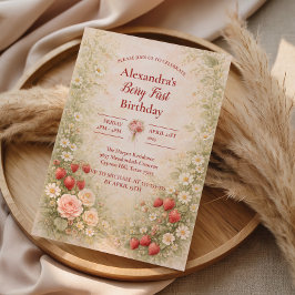 Convite Strawberry First Birthday Garden Party 1st Birthda