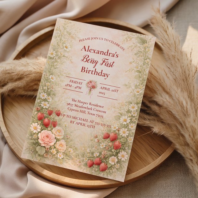 Convite Strawberry First Birthday Garden Party 1st Birthda (Criador carregado)