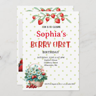 Convite Strawberry First Festa de aniversário Berry 1rua F