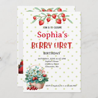 Convite Strawberry First Festa de aniversário Berry 1rua F