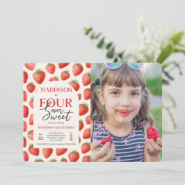 Convite Strawberry Four Ever Sweet 4th Birthday Photo