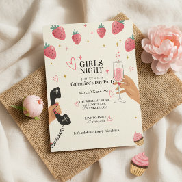 Convite Strawberry Galentine's Girls Night Party
