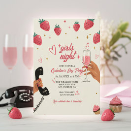 Convite Strawberry Galentine's Girls Night Party