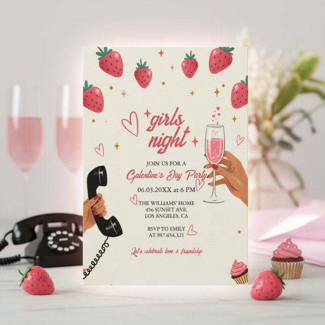 Convite Strawberry Galentine's Girls Night Party  (Strawberry Party Invite)