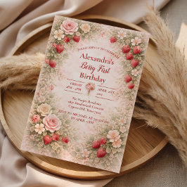 Convite Strawberry Garden Floral 1st Birthday