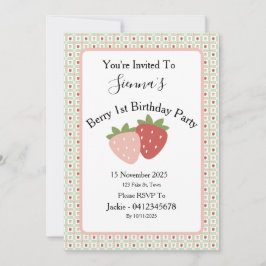 Convite Strawberry Gingham First Birthday Party