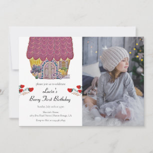 Convite Strawberry House Berry First Girl primeiro anivers