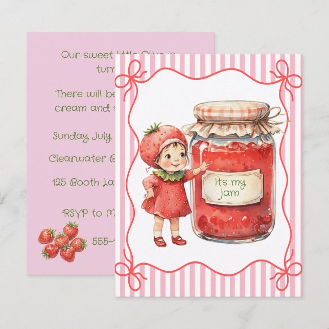 Convite Strawberry Jam Birthday Invite Digital Download (Frente/Verso)