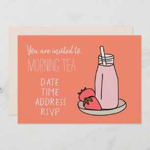 Convite Strawberry Milkshake retro rosa Chá de manhã