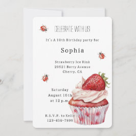 Convite Strawberry Muffin Cake Ladybugs Aniversário