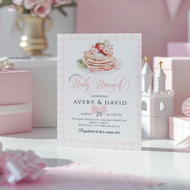 Convite Strawberry Pancake Baby BrunChá de fraldas Girl (Criador carregado)