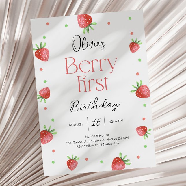 Convite Strawberry primeiro aniversario Berry First Sweet  (Criador carregado)