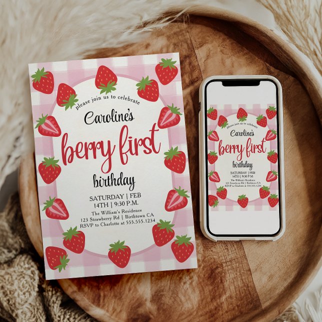 Convite Strawberry primeiro aniversario Party Berry (Criador carregado)
