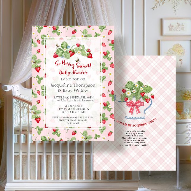 Convite Strawberry So Berry Sweet Pink Gingham Girl Shower (Criador carregado)