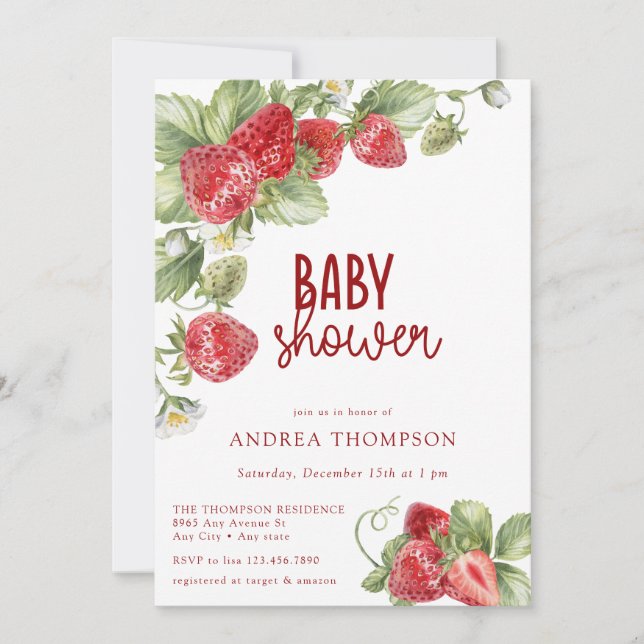 Convite Strawberry | Summer Baby Shower Invitation (Frente)