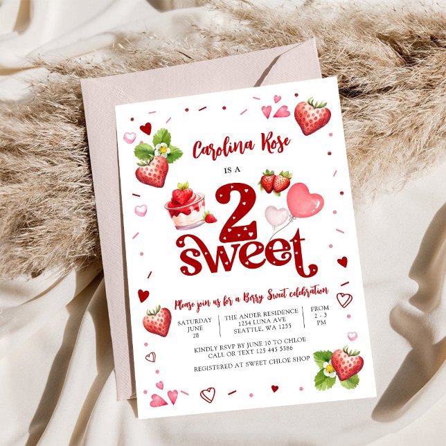 Convite Strawberry Sweet 2nd Birthday Invitation (Criador carregado)