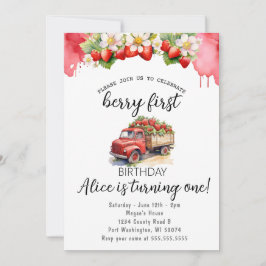 Convite Strawberry Truck Elegance Berry Primeiro Aniversár
