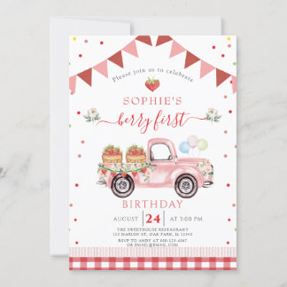 Convite Strawberry Truck Sweet Berry Primeiro Aniversário