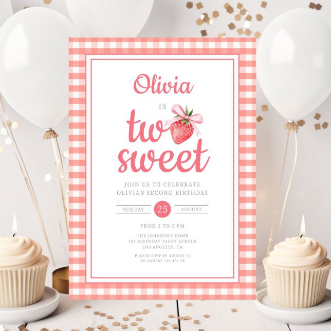 Convite Strawberry Two Sweet 2nd Birthday Party (Strawberry Two Sweet 2nd Birthday Party Invitation)