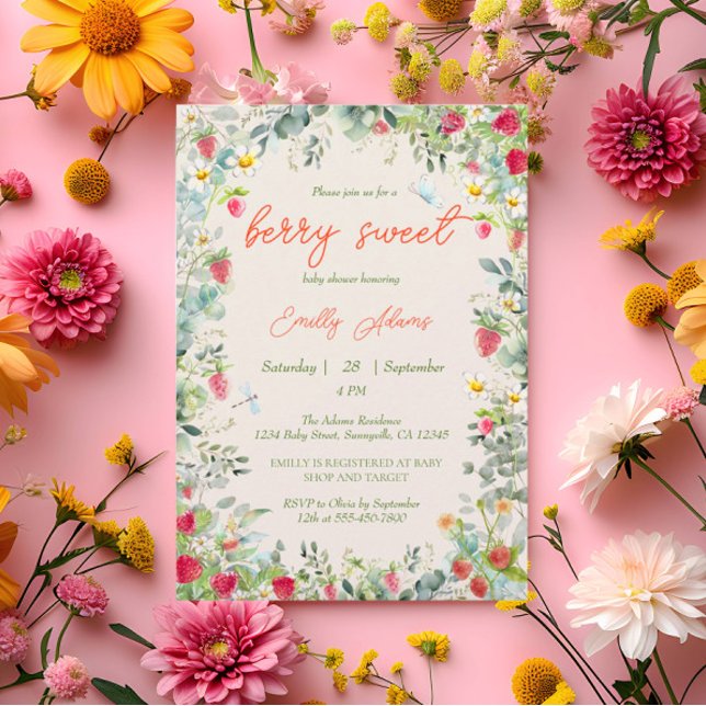 Convite Strawberry Watercolor Gênero Chá de fraldas neutro (Criador carregado)