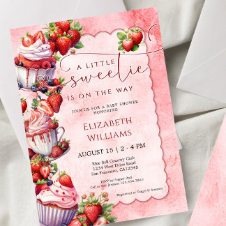 Convite Strawberry Watercolor Sweetie Baby Shower
