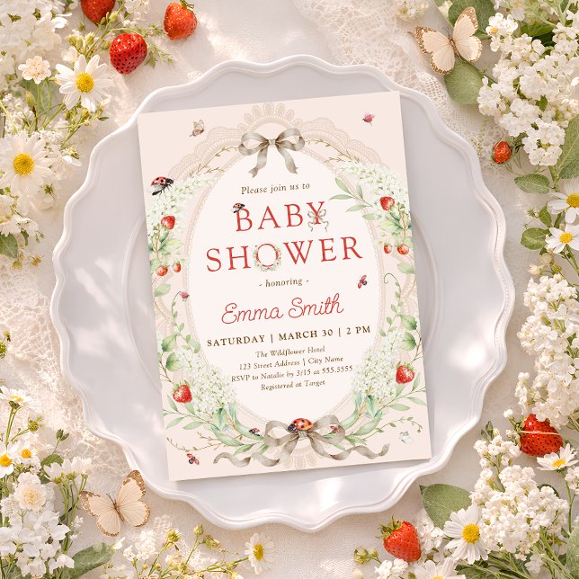 Convite Strawberry Whimsical Ladybug Baby Shower (Criador carregado)