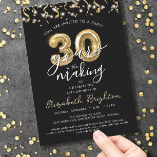 Convite Streamers de Balões de Script de aniversário de 30