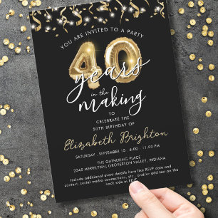 Convite Streamers de Balões de Script de aniversário de 40