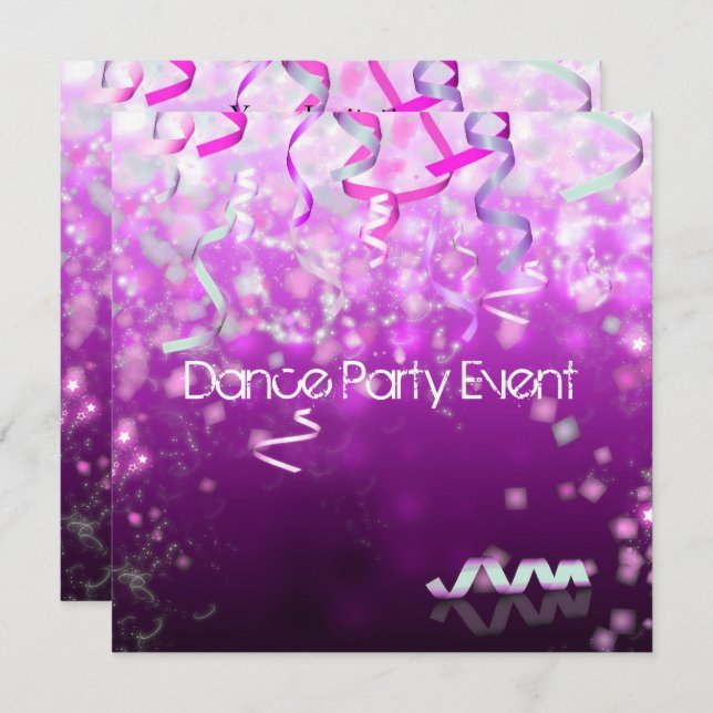 Convite Streamers de eventos de Dance Party (Frente/Verso)