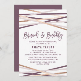 Convite Streamers Dourados e Blush Roxos Brunch e Bubble