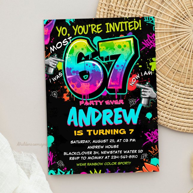 Convite Street Art Graffiti 6 to 7 Birthday (Street Art Graffiti 6 to 7 Birthday Invitation)