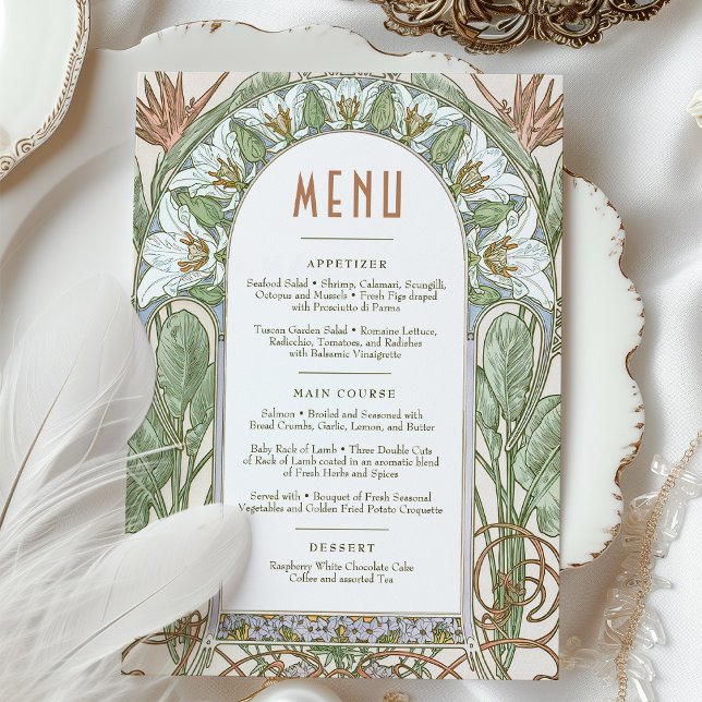 Convite Strelitzia Menu Wedding Vintage Art Nouveau (Criador carregado)