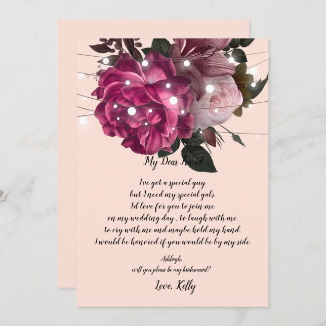 Convite string light Burgundy será minha madrinha (Frente/Verso)