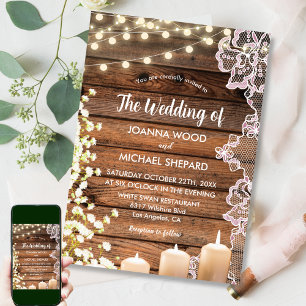 Convite String Lights Baby's Breath & Lace Wood Wedding