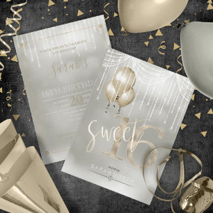 Convite String Lights & Balloons Sweet 16 Champagne ID473
