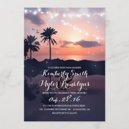 Convite String Lights Beach Palms Sunset Wedset