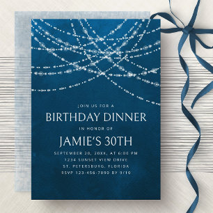 Convite String Lights Blue Birthday Janto