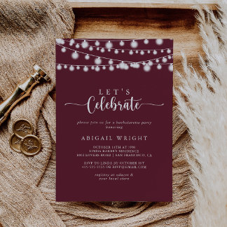 Convite String Lights Burgundy Vamos Celebrate Party