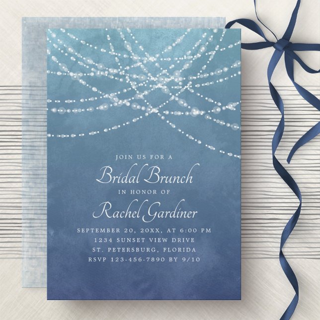 Convite String Lights Dusty Blue Bridal Brunch (Criador carregado)