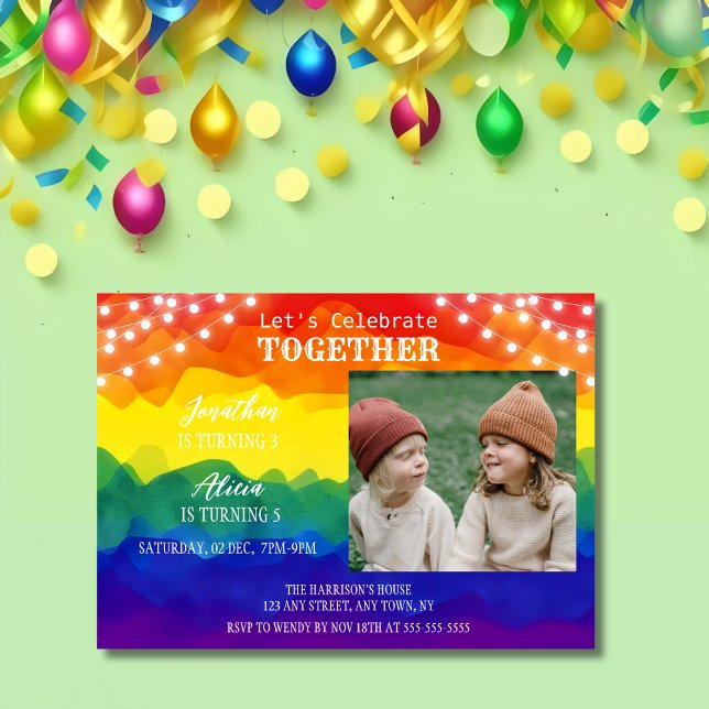 Convite String Lights Foto Colorida Aniversário (Criador carregado)