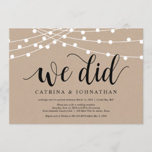 Convite String Lights Kraft, Black font, Wedepement