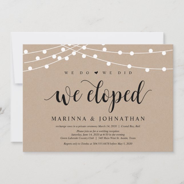 Convite String Lights Kraft, Black font, Wedepement (Frente)